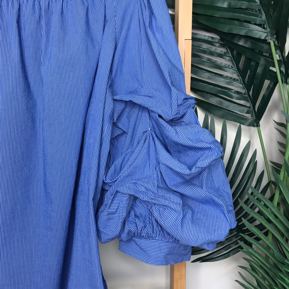 SOLD Zara Blue Striped Ruffle Sleeve Top Blouse M - Picture 13 of 14